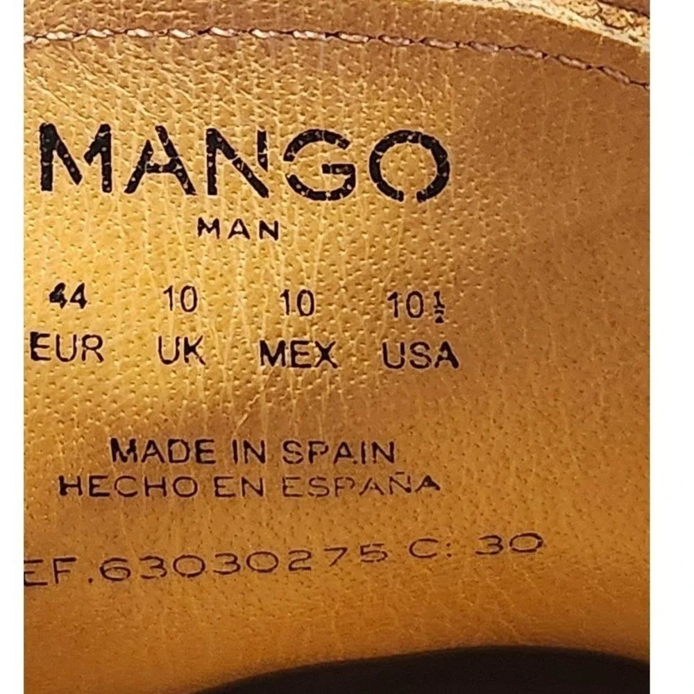 Mango Man Shoes Mens Size 10.5 Brown‎ Leather Cap Toe Oxford Dress Made In Spain